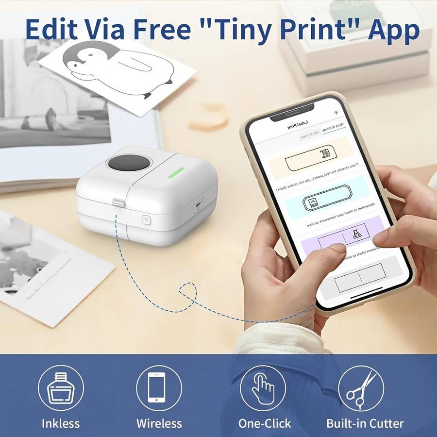 Printer Color White  5 Rolls Of Adhesive Tape 5.7Cm*2.5Cm  Random Stickers  Storage Bag