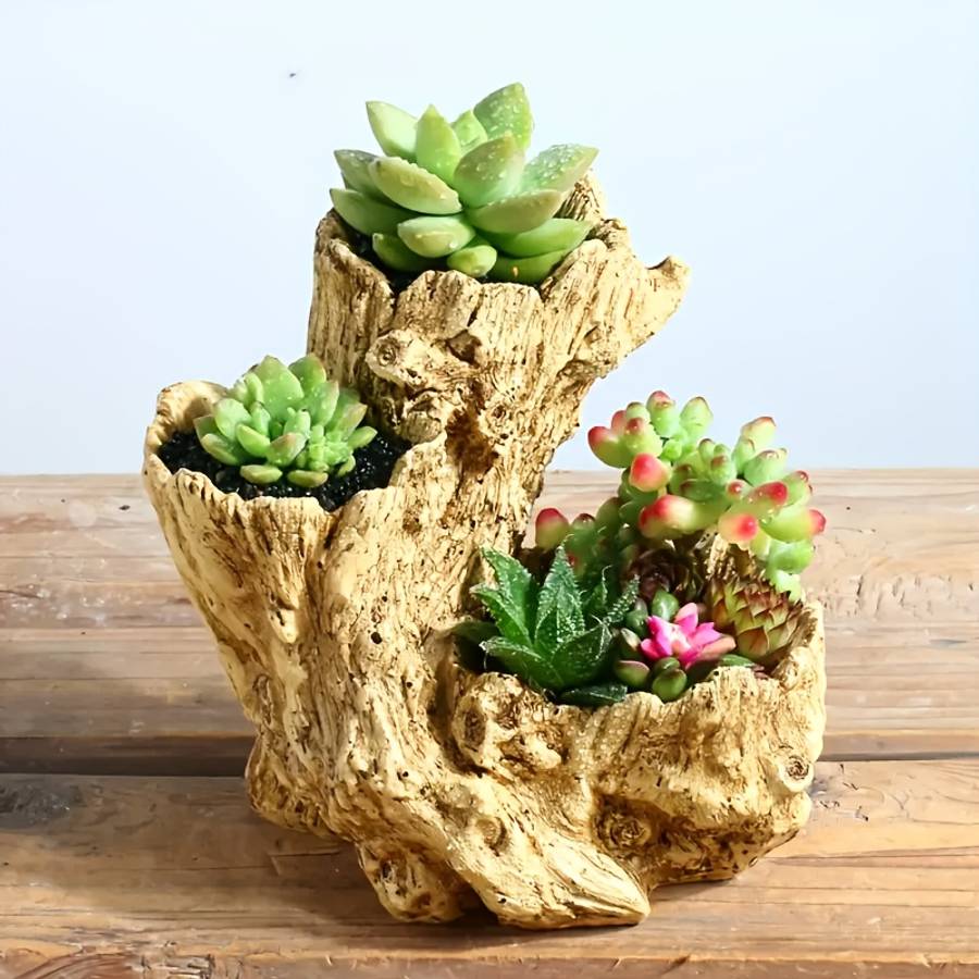 Flowerpotstyle Retro Style Faux Tree Succulent Planter With Single Holematerial Resin