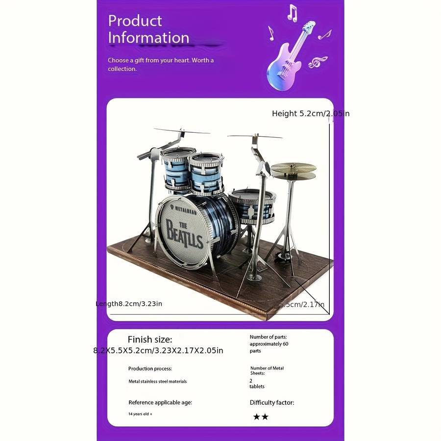 3D Puzzle Musical Instrument Model Color Drum Kit