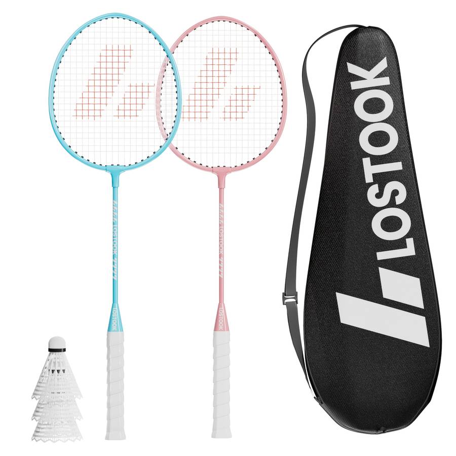 Badminton Racket Color Pinkblue Compositiondouble Racket  Racket Bag  3 Nylon Balls  2 Grips