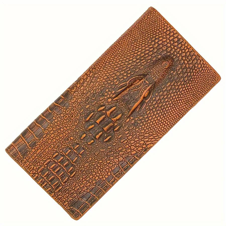 Men'S Classic Crocodile Pattern Long Walletmulti-Card Holder With Zipper Coin Pocket Textur