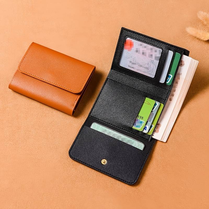 1pc Compact Faux Leather Wallet for Boys  GirlsSlim Lightweight Card Holder with Coin Pocket H