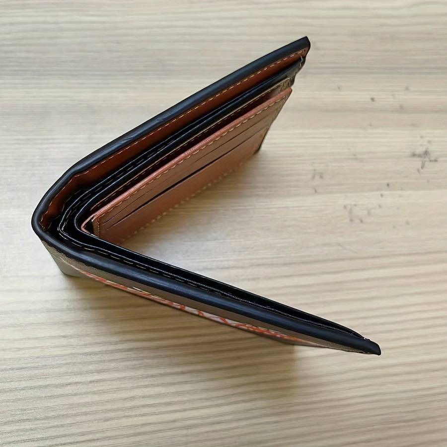 1pc Men's Vibrant Yellow Green Red Leaf WalletStylish Bifold Design with Glossy Finish Perfe