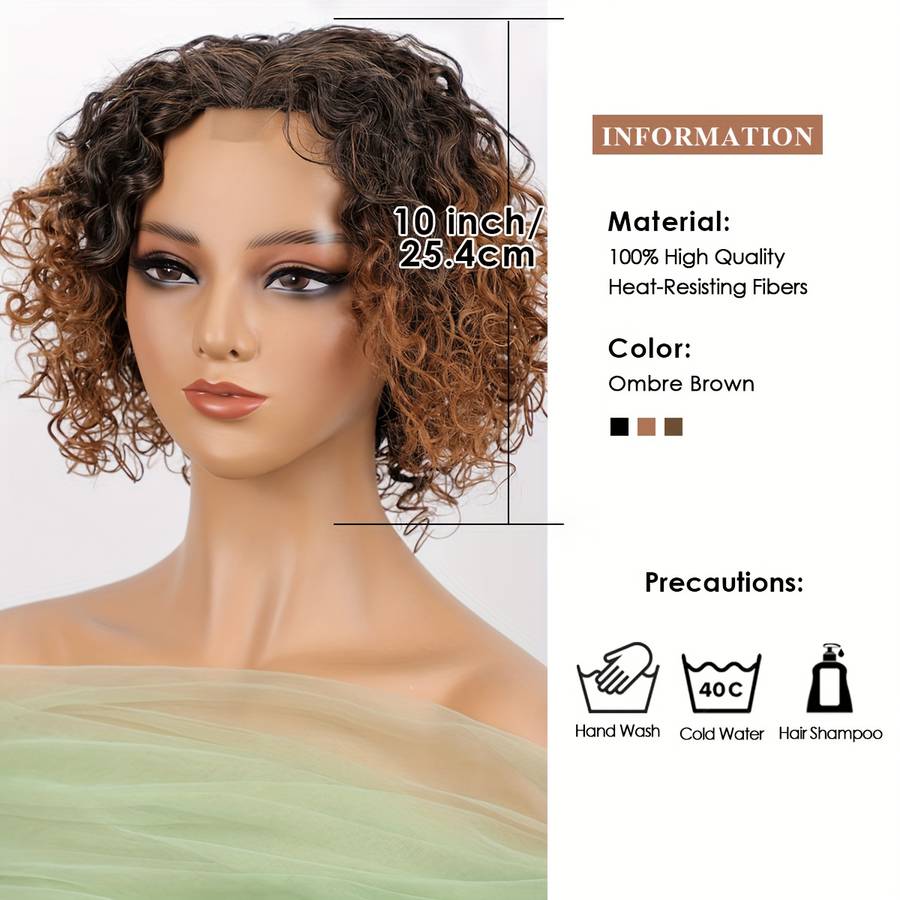 Yellowish-Brown Womens Wigs Hair Length 25.4Cm