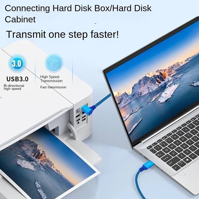 1pc 300cm High-Speed USB 3.0 Male to Type-B Male Right Angle 90 Degree Data Transfer Cord Dur