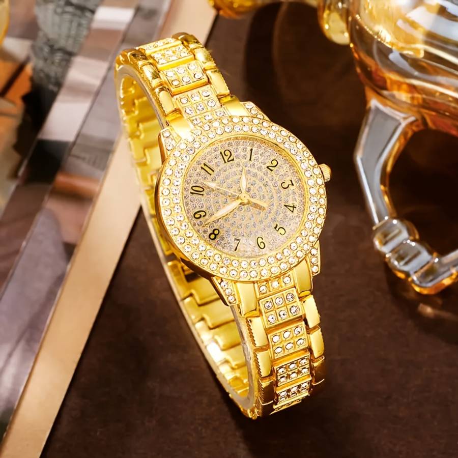 Classic Women Quartz Watch Simple Jewelry 1864 Silvery Set 6 Piece Womens