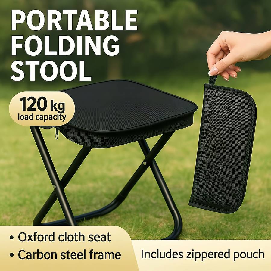 Outdoor Tables And Chairs Model Black Handbag 2Piece Set  1 Folding Stool  1 Sticker