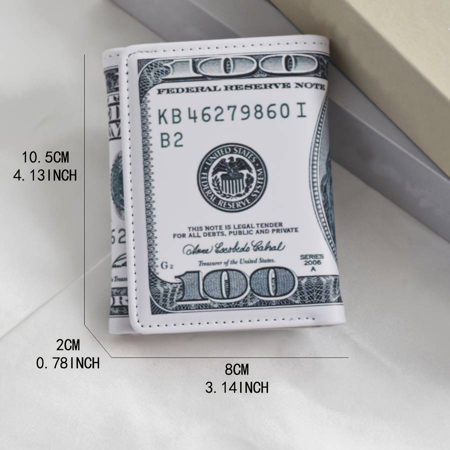 1pc Benjamin Franklin $100 Bill Design Novelty WalletStylish Trifold Card Holder with Multiple S