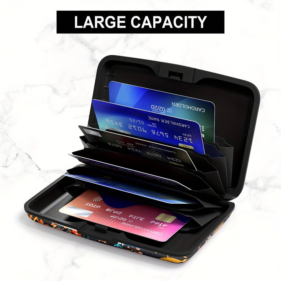 1pc Compact RFID-Blocking Cat Pattern Aluminum WalletColorful Floral and Starry Night Design Me