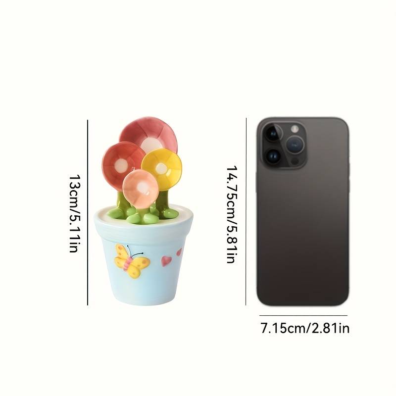 1 Set of Flower Spoons with Storage Rack Cute Household Kitchen Ceramic Spoons with Base Kitc