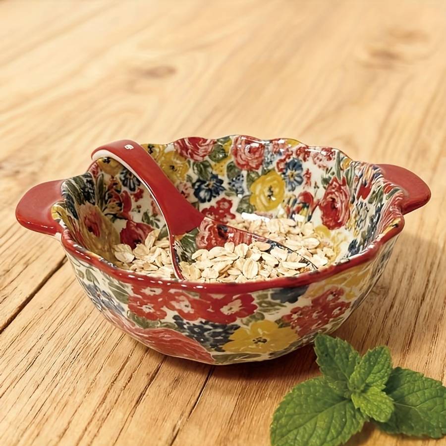 Bowl Style Peony Flower  9.5Inch Doublehandled Soup Bowl