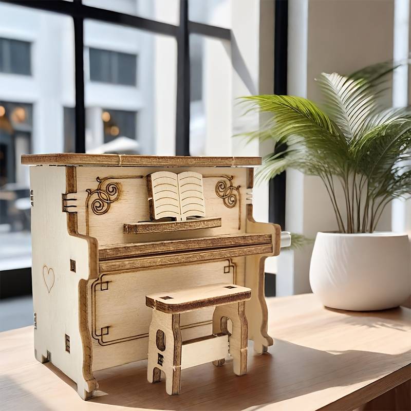 3D Puzzle Musical Instrument Model Color Wood Color Small Piano
