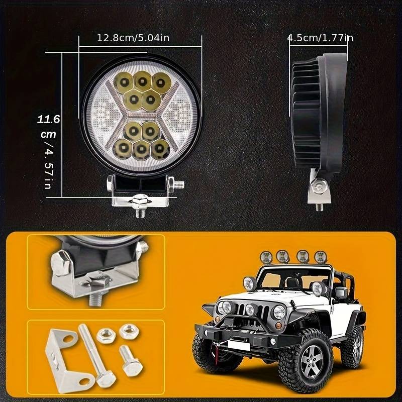 2pcs Lampe De Travail LED Ronde 4 Pouces Faisceau Pour Tout-terrain 4x4 SUV Tracteur