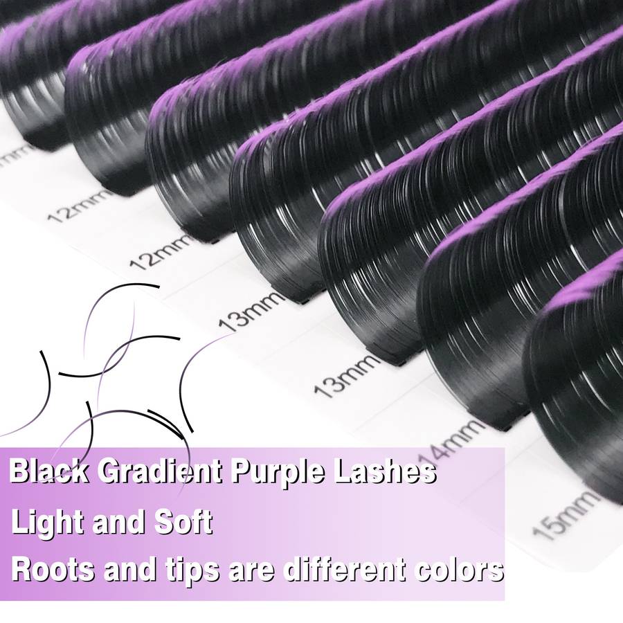 Colored Lash Extensions Color Ombre Pink Purple Size D 007 Mix8 15mm 15mm