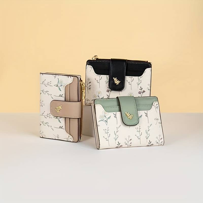 1pc Chic Floral Wallet for GirlsCompact Multi-Card Holder with Zippered Coin Purse Spring