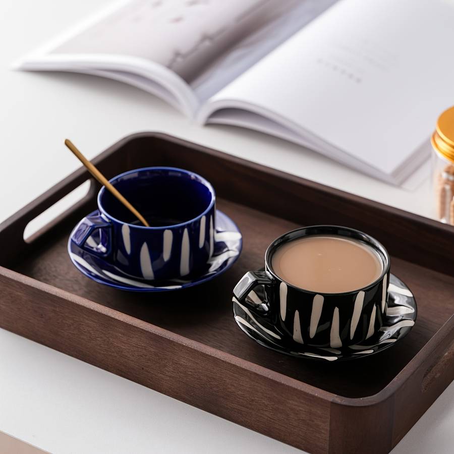 Water Cup Items Two Sets Of Black Mixed Cups  Includes Two Cups   Two Saucers