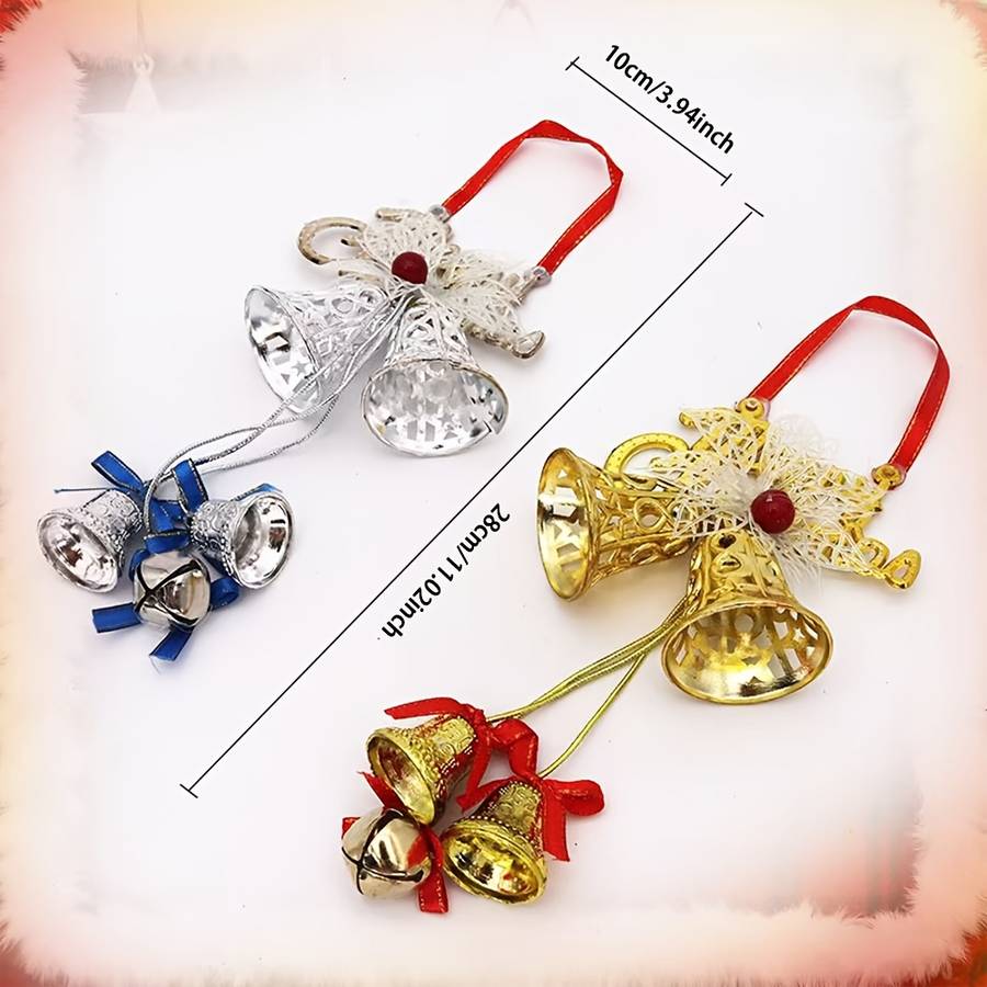 Christmas Decorations Color Silvery Items 1 Piece Of Christmas Three Bells With Bows
