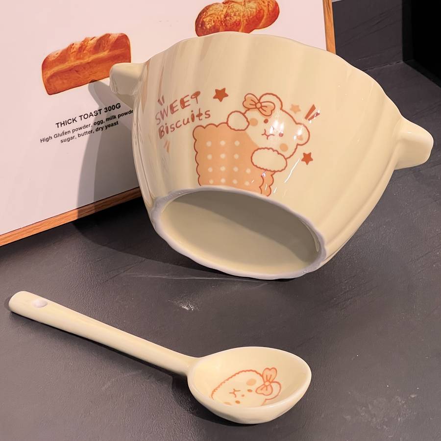 Bowl Items Two Mixed Color Bear Bowls With Spoon