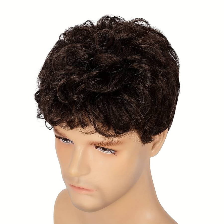 Dark Brown Mens Wigs Hair Length 20.32Cm