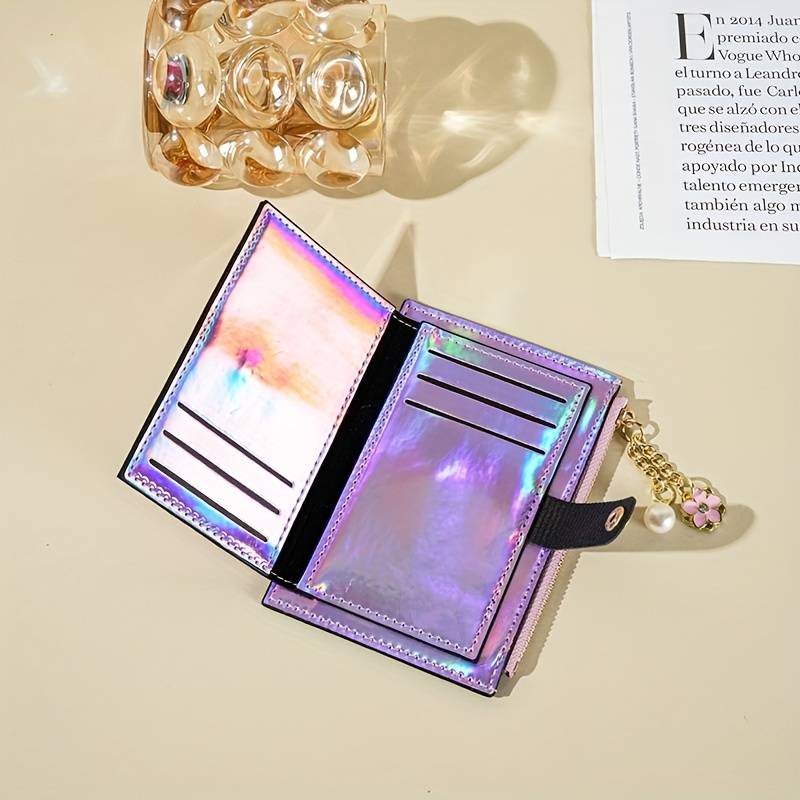 1pc Holographic Wallet For Women Ultra-Thin Multi-Function Card Holder Patent Leather PU Coin Pur