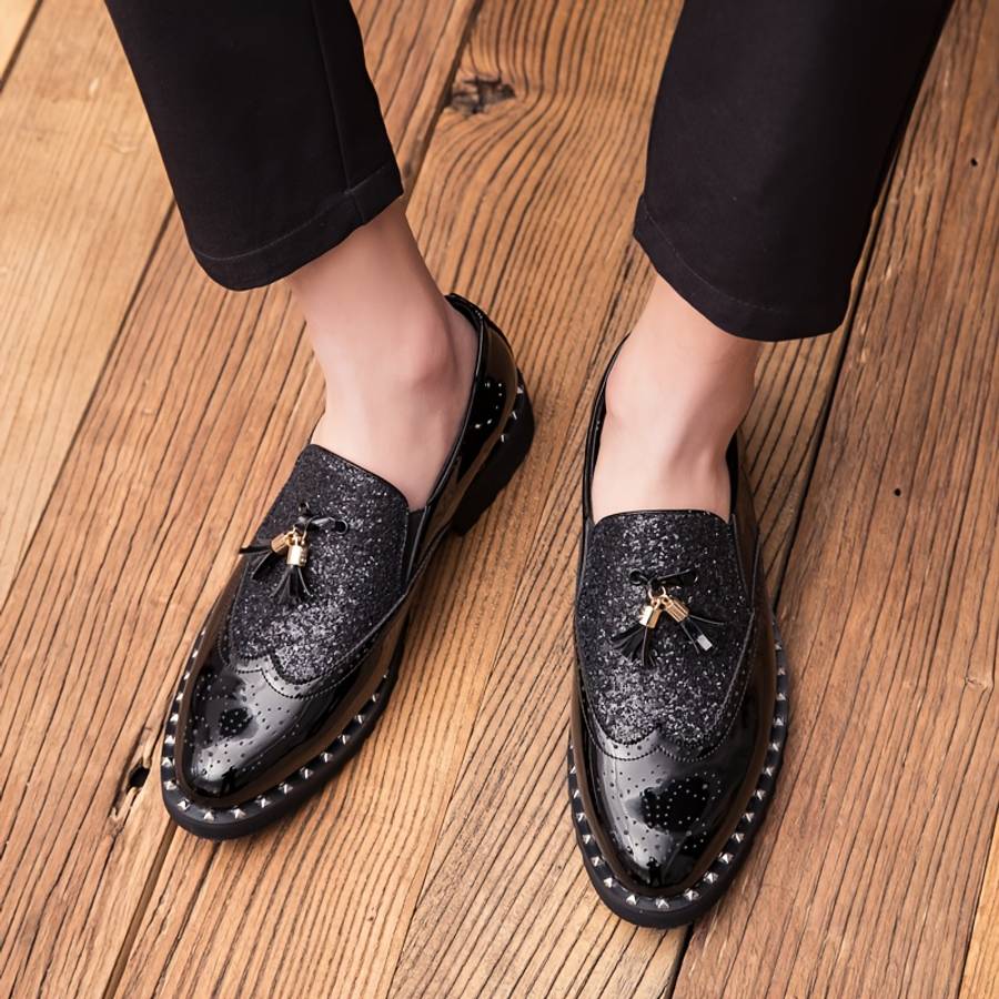 Mens Leather Shoes Color Black Golden Sizeuk 8.5
