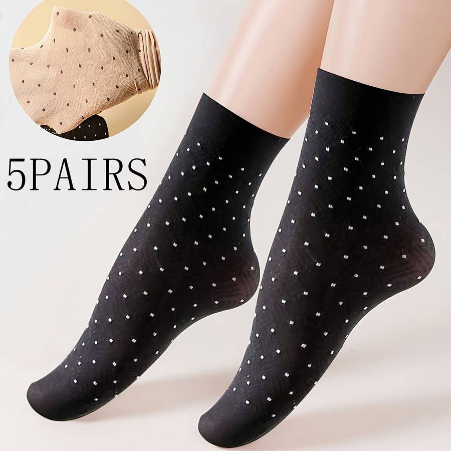 Women S Socks Color Black With Dots 5 Pairs Size Asian Onesize