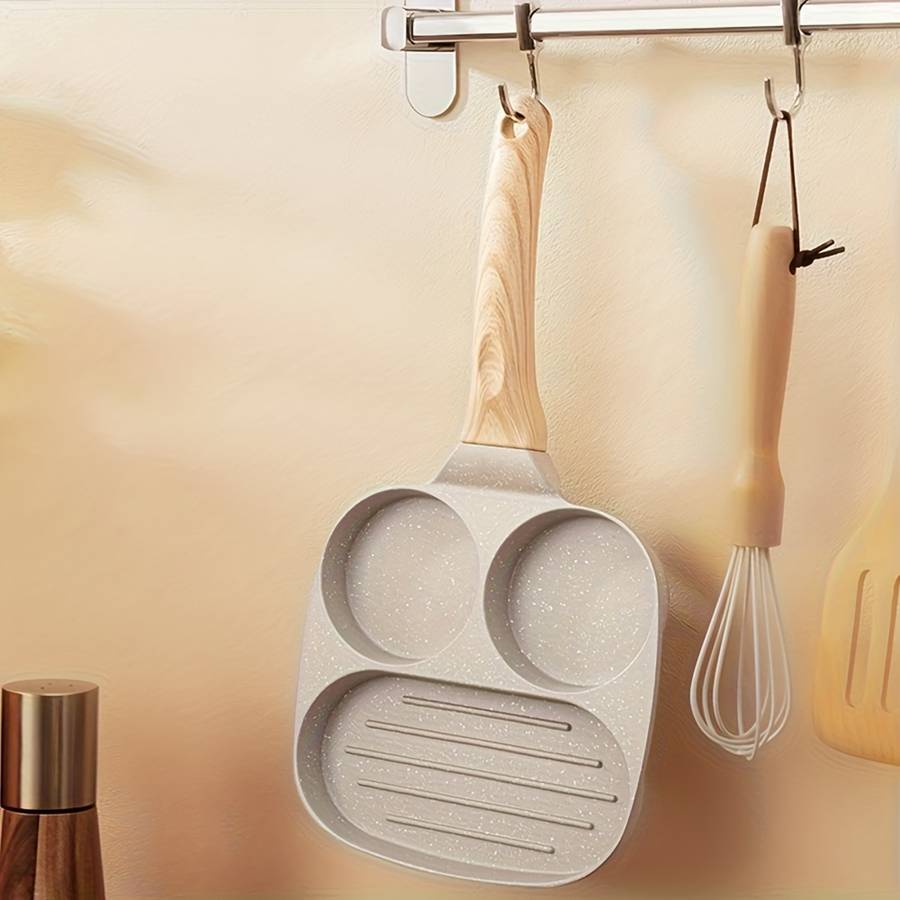 1pc 7.5" Nonstick Triple Compartment Skillet   Easy Clean Iron Material Durable Heat-Resistan