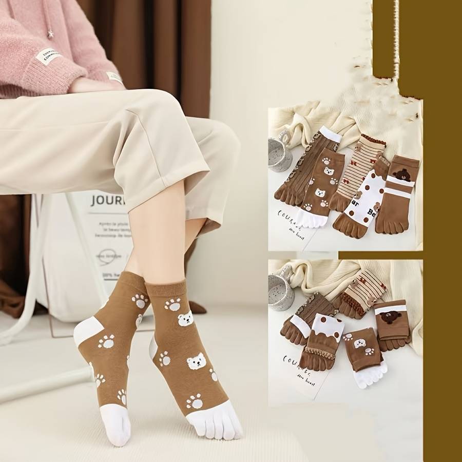 Women S Socks Color Brown Bear Mix 5 Pairs Size Onesize