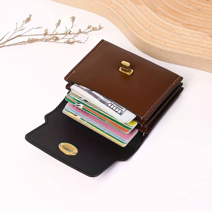 New Minimalist Women'S Compact Wallet With Three Compartments Large Capacity Short Design Fe
