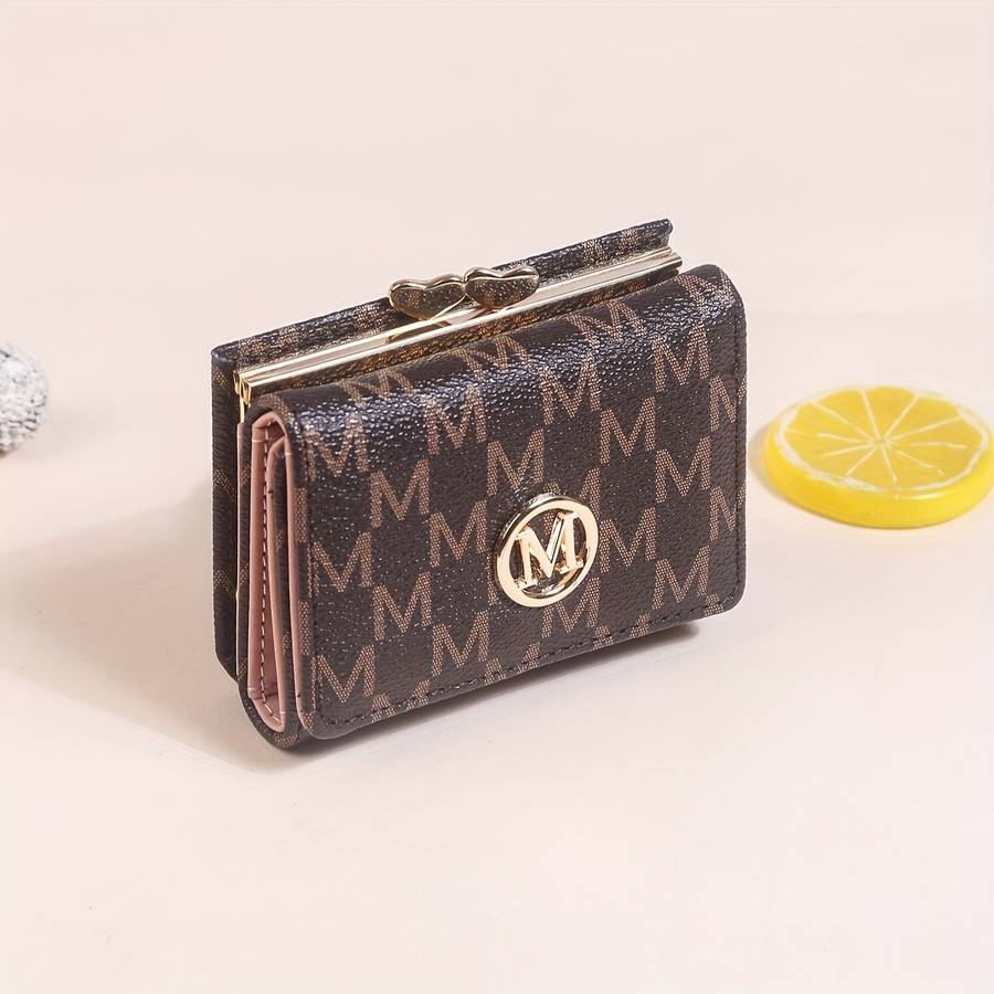 1pc Elegant Women's Mini Trifold Wallet with Stylish Letter Print Snap Closure and Multiple Card