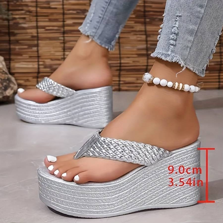 Ladies Summer Flip Flops Silvery Uk 4