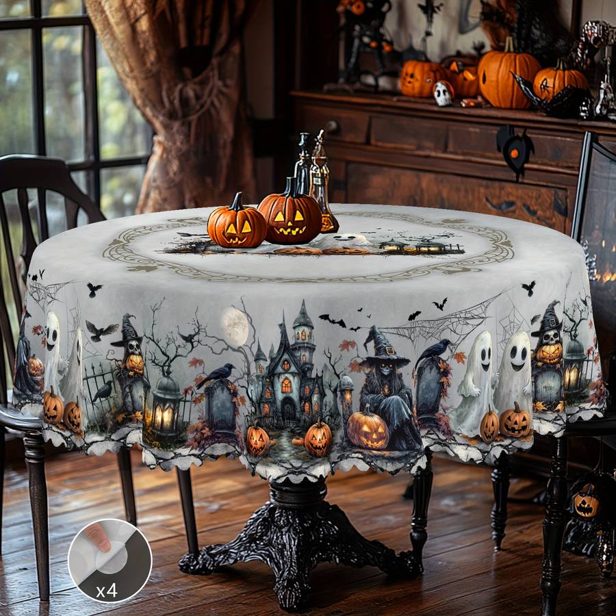 Halloween tablecloth decoration size Round 60Inch 152cm add 4pcs Self adhesive