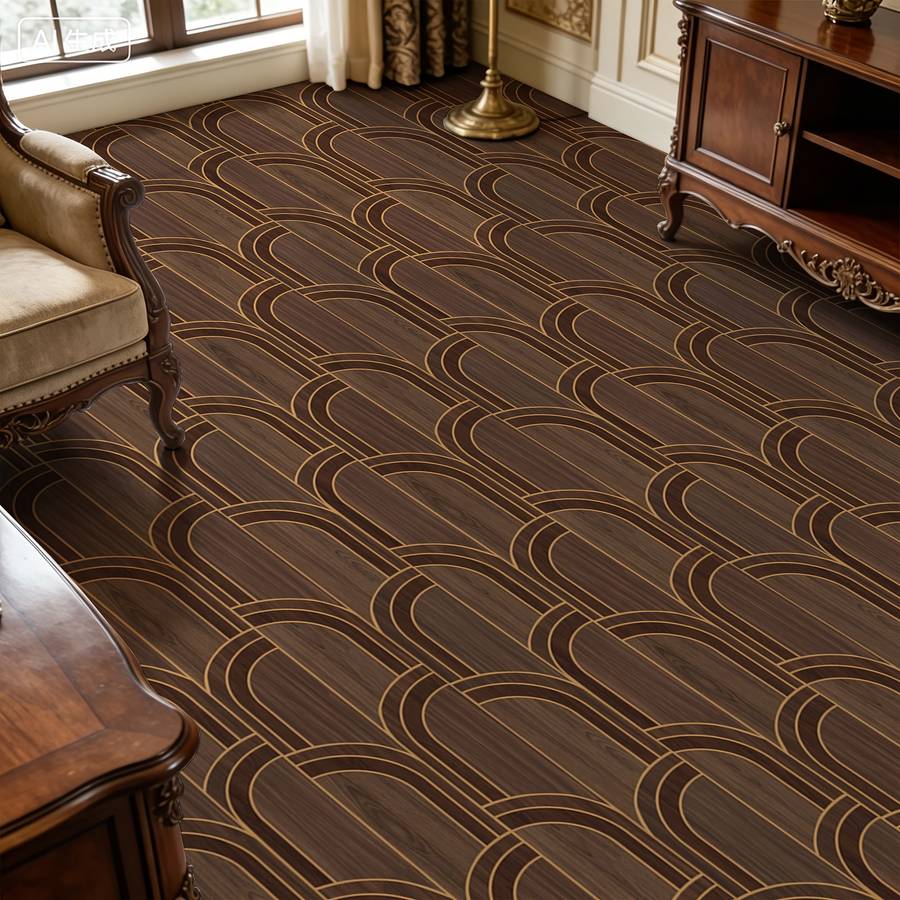 Self Adhesive Floor Stickers 40*120Cm Golden Edged Wood Grain