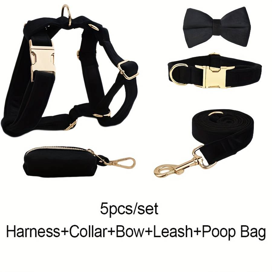 Dog Leash Color Black Velvet 5Pcs Size S