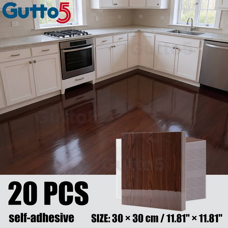 Self Adhesive Floor Stickers 20Pcs 11.8"11.8" 30Cm30Cm Mahogany Red