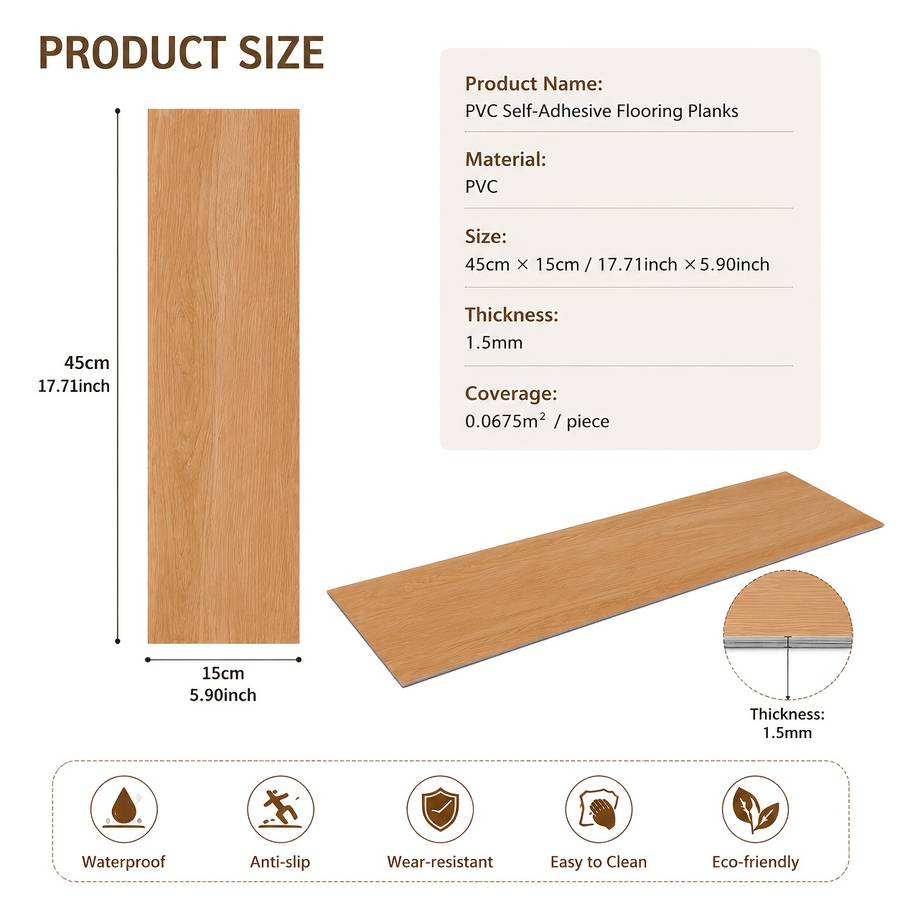 Self Adhesive Floor Stickers Wood Texture 10Pcs