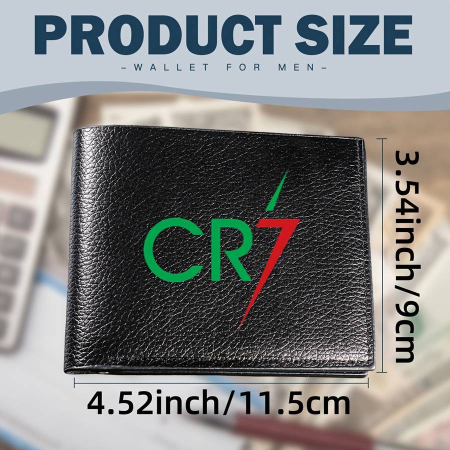 1pc CR7 Men's Sleek Black Faux Leather Bifold Wallet with Card HolderCompact Multifunctional