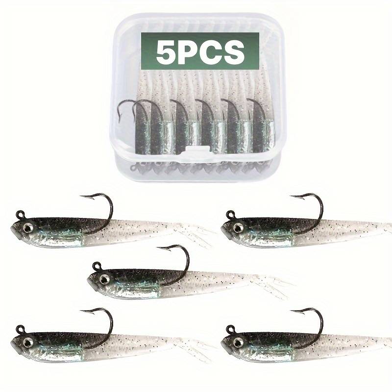 5pcs Realistic PU Small Gray Fish 3D Eyes Bait Hooks for Sea River FishingWith Hook