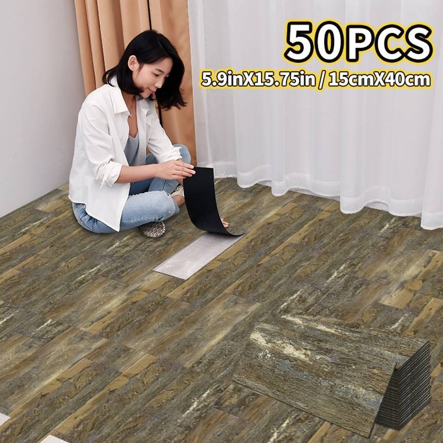 Self Adhesive Floor Stickers Pine Wood Grain 100Pcs 15Cm*40Cm