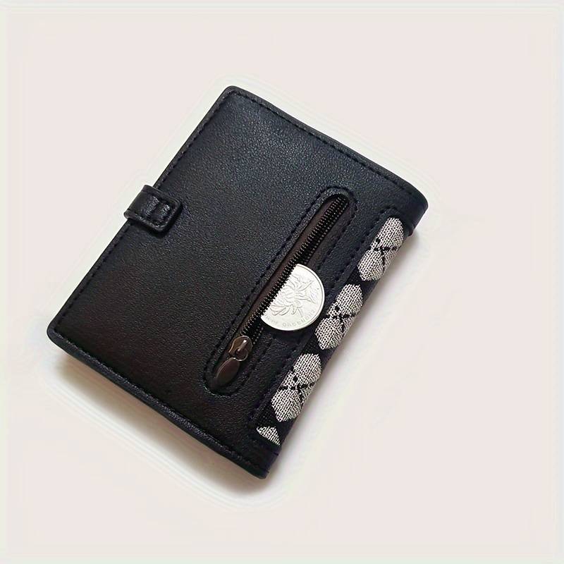 1pc Classic Black PU Wallet for WomenShort Multi-Function Zippered Coin and Card Holder with Pol