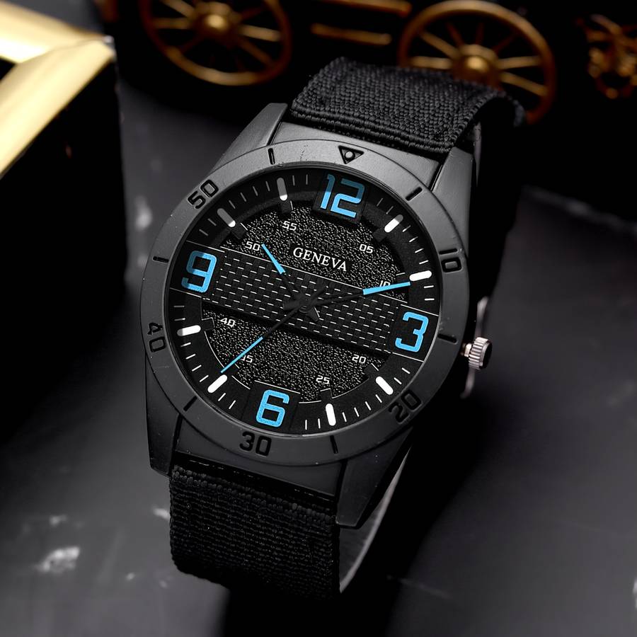 5Pcs Fashion Casual Elegant Round Retro Canvas Strap Quartz Men Watch