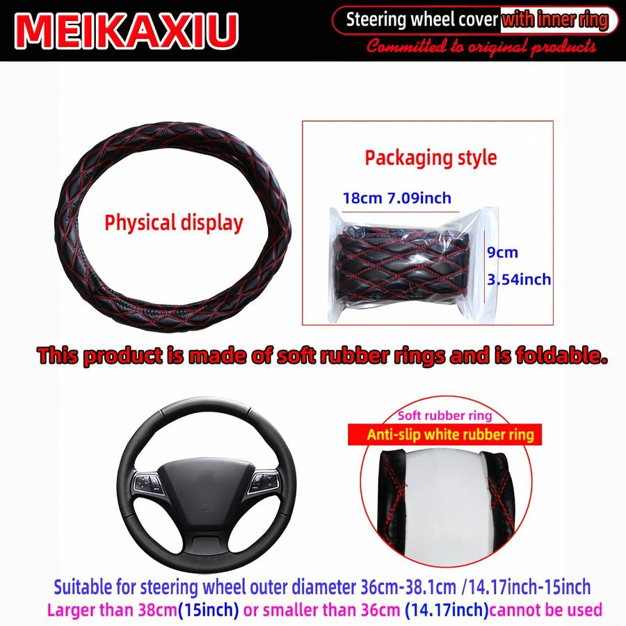 Car Steering Wheel Cover Black Blue Model 36Cm(14.17Inch)/38Cm(15Inch)