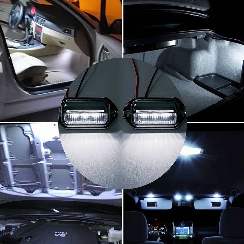 2pcs 6-LED White License Plate Lights Chrome-Plated 12-24V High-Brightness for Tru