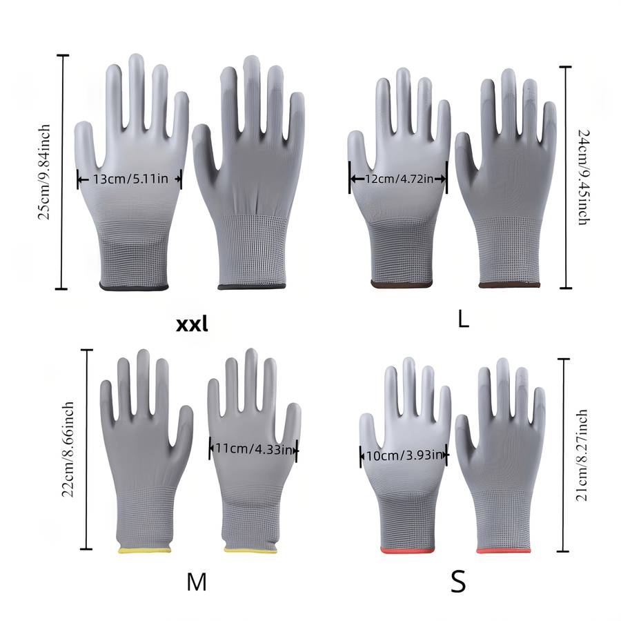 Work Gloves Color Gray   14Pcs Polyester Add Pu
