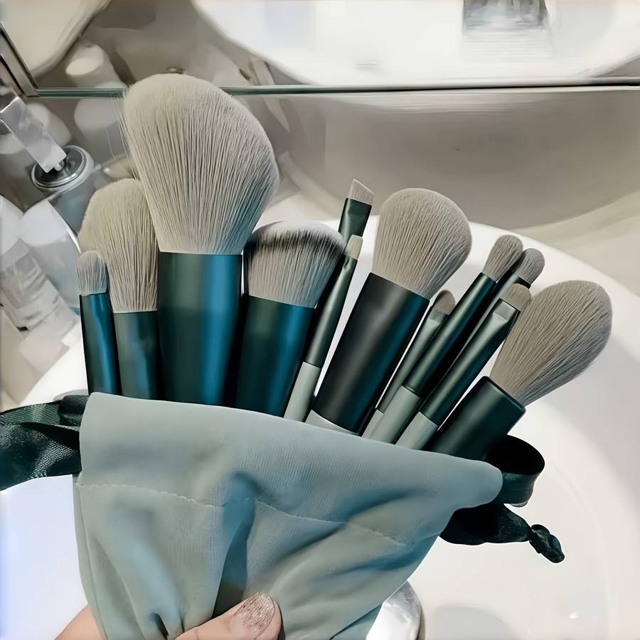 Makeup Brush Set Color Green15Pcs