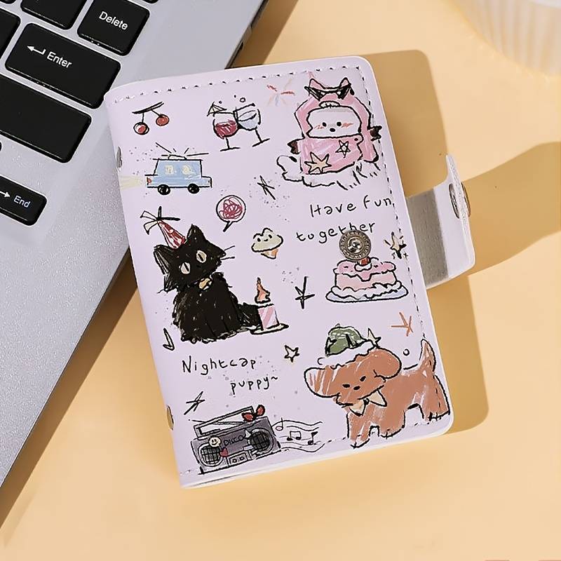 1pc Cute Cat Cartoon Women's WalletCompact Multi-Card Slot Credit Card Holder with Snap Closure