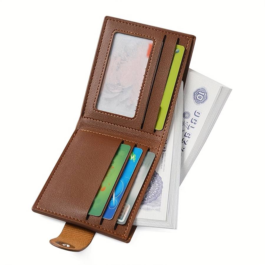 Sleek Faux Leather Boys' Wallet With Magnetic Snap Closure Stylish Brown Billfold