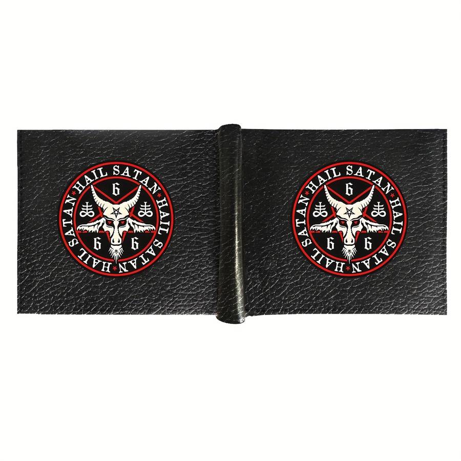 Funny Hail Satan Men'S Pu Leather Simple Style Wallet Multifunctional Short Bifold Coin Pur
