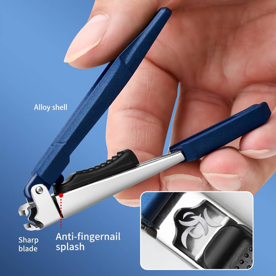 1pc Splash-Proof Nail Clippers with Catcher Sharp Curved Blade  File Wide Jaw Stainless Ste