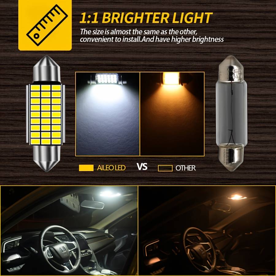 2pcs 42mm LED Dome Lights 6000K 12V C10W C5W 4014 Chip Error-Free Indoor Car Int